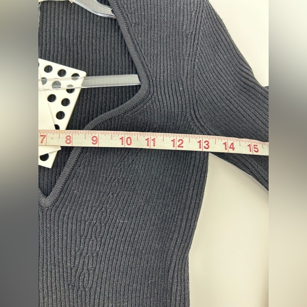 NWT $1474 KHAITE SWEETHEART L/s RIBBED-KNIT SWEATER TOP Black Size Small - Picture 9 of 11